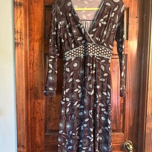 Boden Brown and Gray Floral Long Sleeve Dress